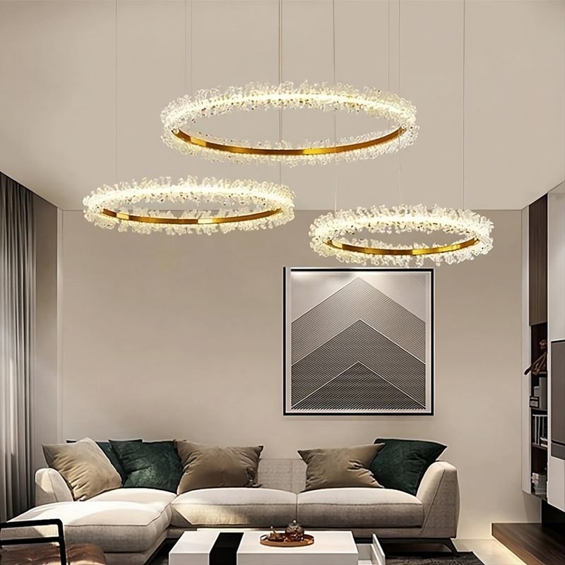 Contemporary Crystal Chandelier, Tiered Halo Design LED