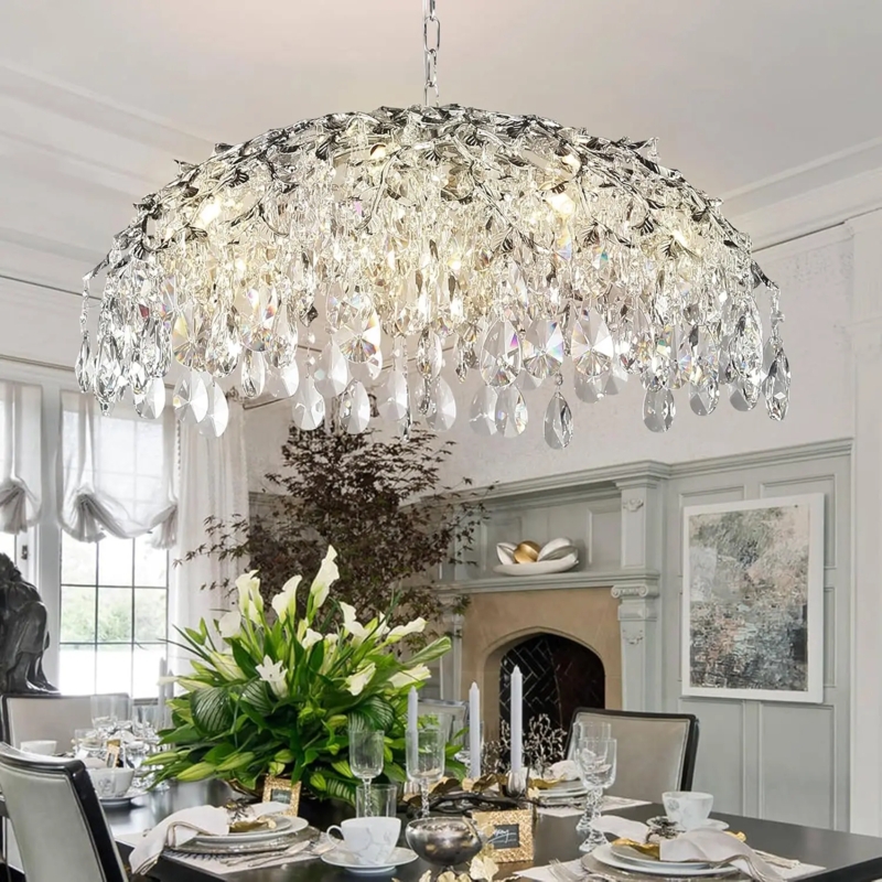 Contemporary Crystal Droplets Chandelier Polished Chrome Multi-Tier