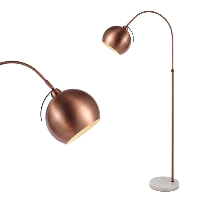 Contemporary Floor Lamp Polished Copper Dome Shade Arched