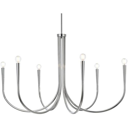 Contemporary Six Light Chandelier Spherical White Shades Chrome