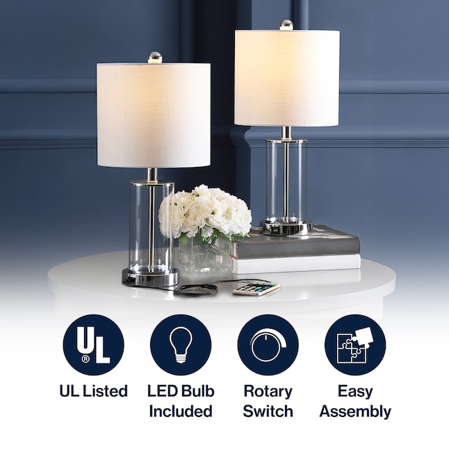 Contemporary Table Lamp Set with Glass Orb Base and USB Charging Port