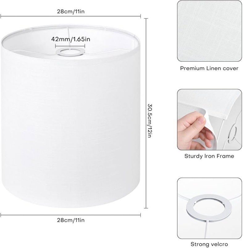 Contemporary Tall White Drum Lampshade with Linen-Like Weave.