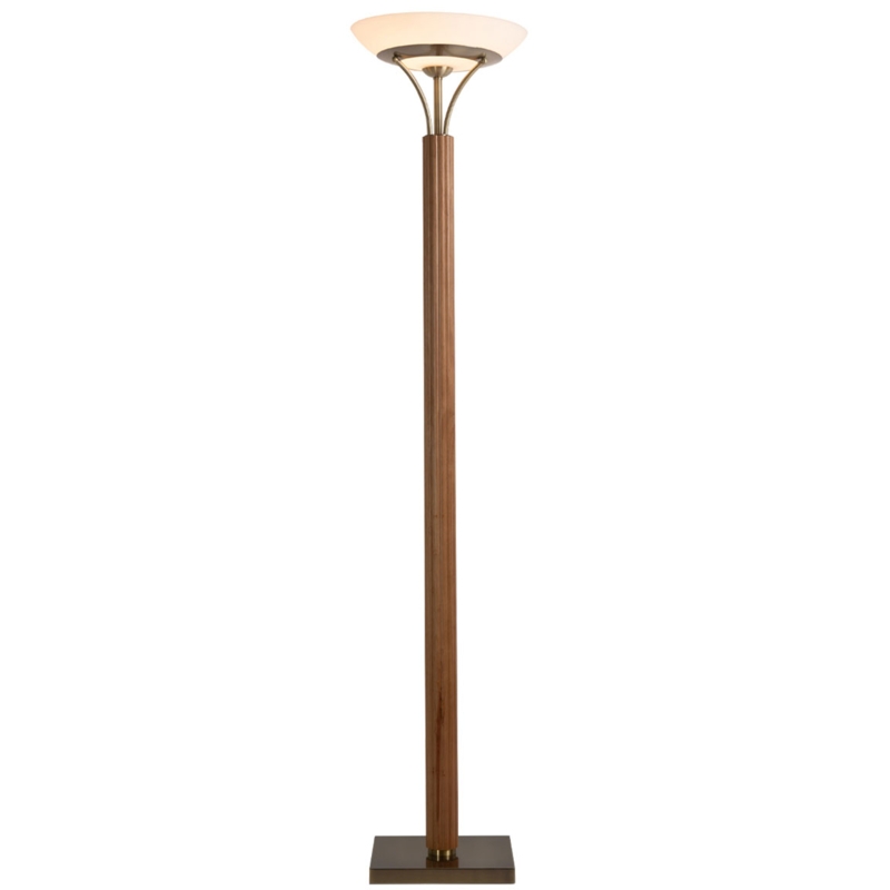 Contemporary Torchiere Floor Lamp with Mixed Material Wood and Metal Pole