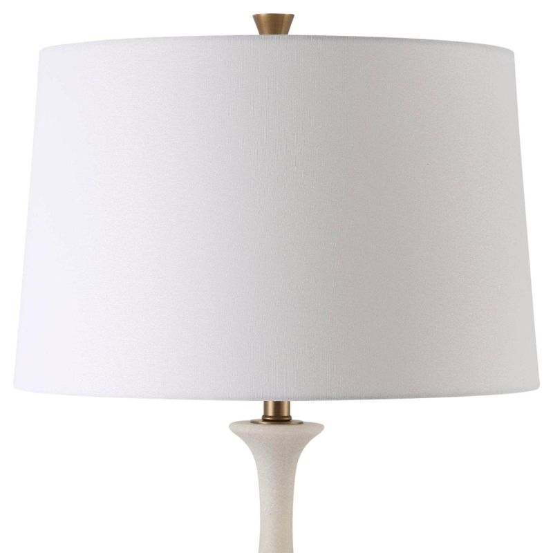 Contemporary White Stacked Stone Floor Lamp with Tapered Shade