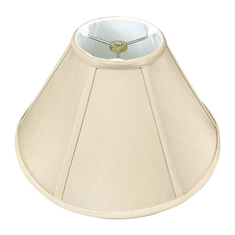 Coolie Lamp Shade, Beige Linen-Like Fabric, Wide Empire Silhouette, Piped Trim