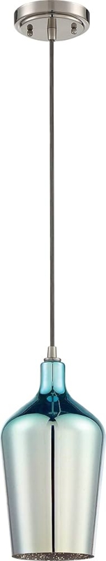 Craftmade P720BNK1 Pendant Blue Glass Mini Pendant Lighting, 1-Light 60  Watts, 6" W x 13" H, Brushed Polished Nickel -