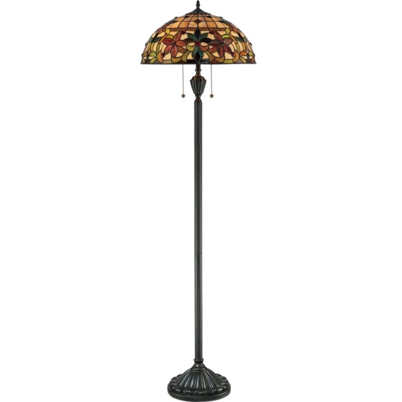Craftsman Floor Lamp Stained Glass Pyramid Shade Vintage Bronze
