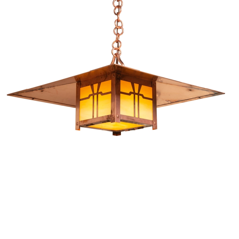 Craftsman Lantern Pendant Light Dark Bronze Textured Amber Glass