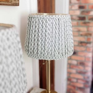 Cream Fabric Lamp Shade, Vertical Knife Pleats, Farmhouse Style