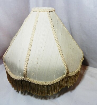 Cream Ivory Paneled Shade Eight Sided Fringe Trim Antique Style