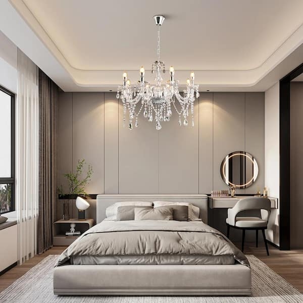 Crystal Chandelier: Tiered Silver Frame with Cascading Raindrop Droplets