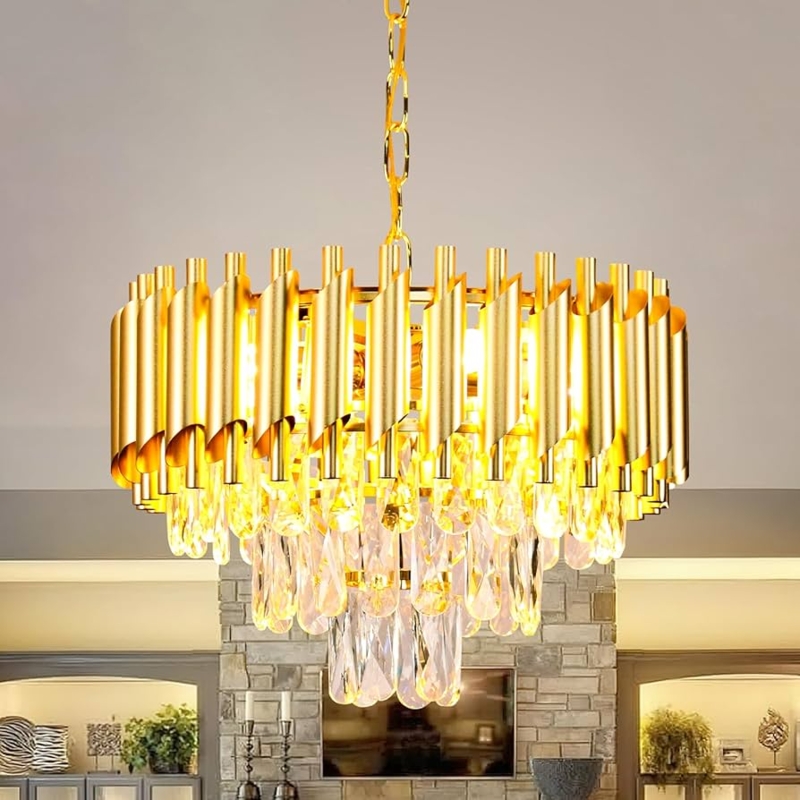 Crystal Chandelier Triple Tier Cascading Faceted Prisms (63 characters)