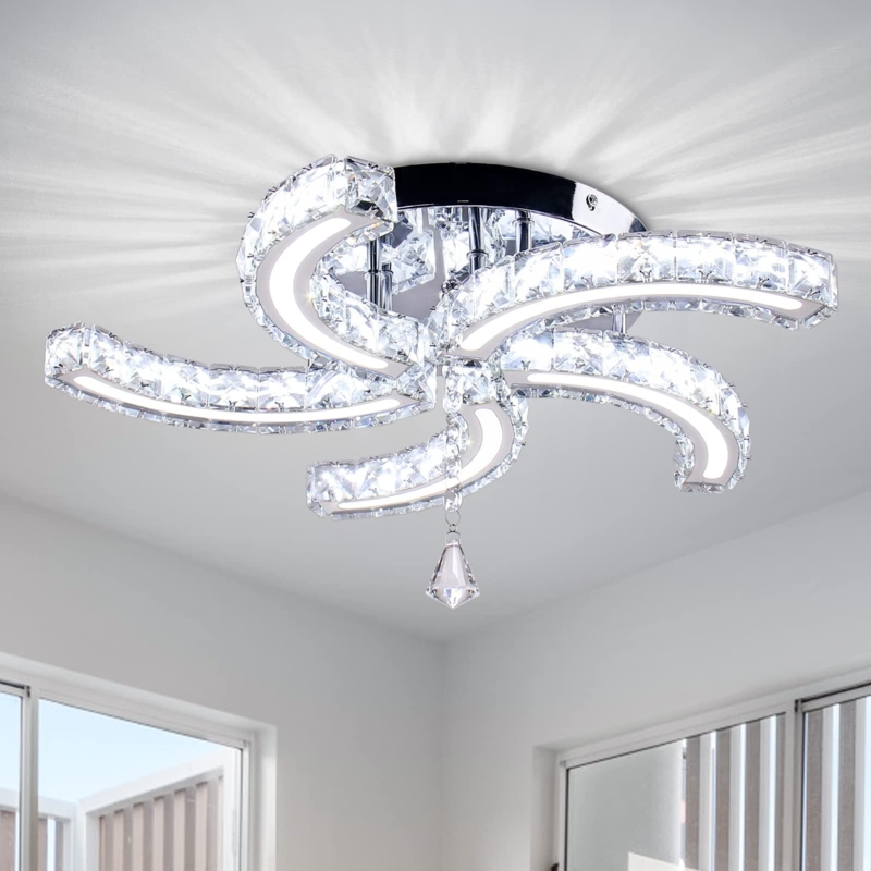 Crystal Chandelier with High-Shine Radiating Arms and Faceted Accents