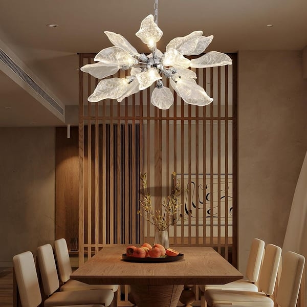 Crystal Leaf Droplet Chandelier with Polished Silver Finish Details