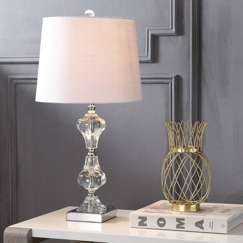 Crystal Table Lamp Stacked Spheres White Shade Glam Bedroom Lighting