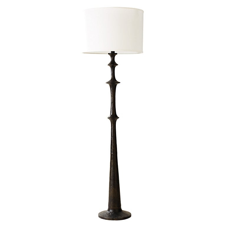 Curved Arm Floor Lamp Forged Metal Brass Socket Detail Drum Shade