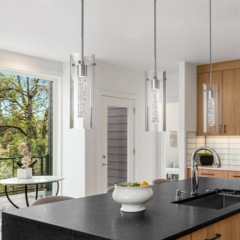 Cylinder Pendant Light Seeded Glass Inner White Diffuser Modern Sleek