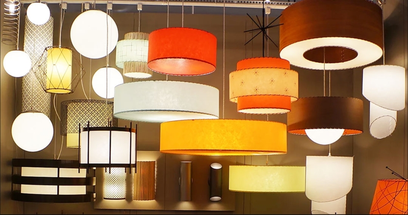 Cylindrical Fiberglass Lamp Shades Atomic Era Patterns Retro Lighting