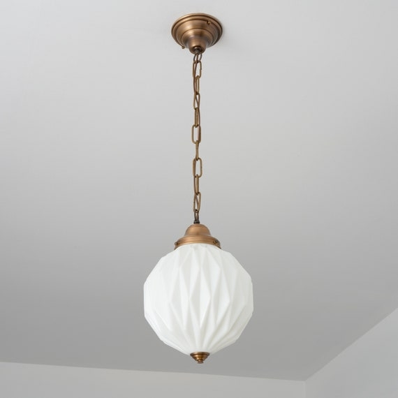 Cylindrical Pendant Light Frosted Shade with Brass Chain Suspension