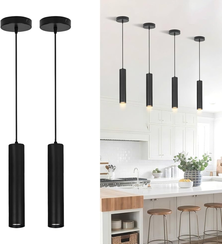 Cylindrical Tube Pendant Matte Black Long Silhouette Minimalist