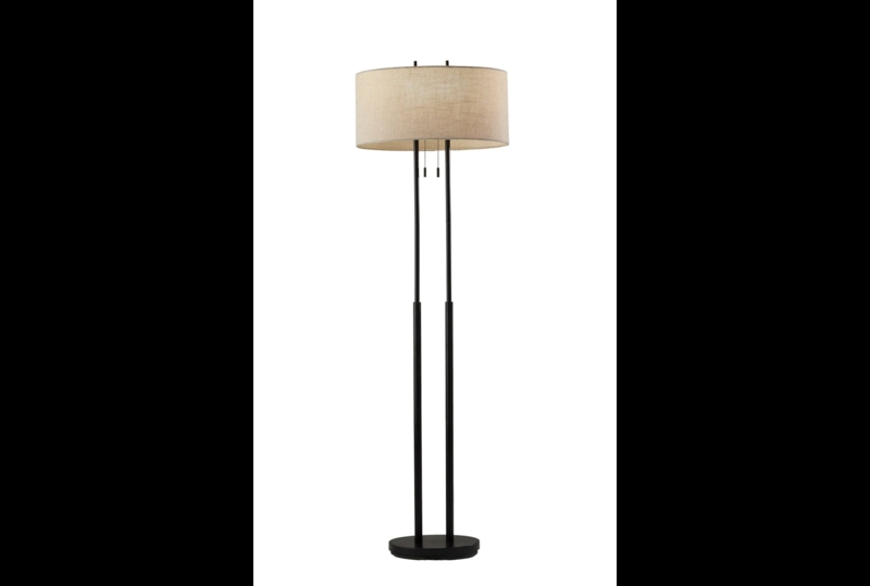 Dark Bronze Floor Lamp with Tapered Drum Shade and Dual Pull Chains