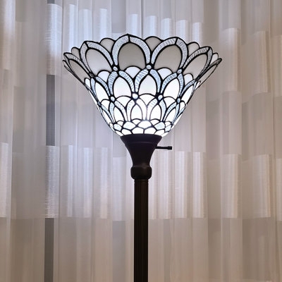 Dark Bronze Torchiere Floor Lamp with Frosted Glass Shade