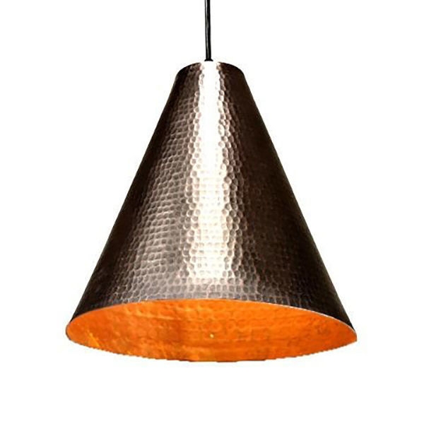 Dark Smoke Hammered Copper Cone Pendant Light Industrial Rustic