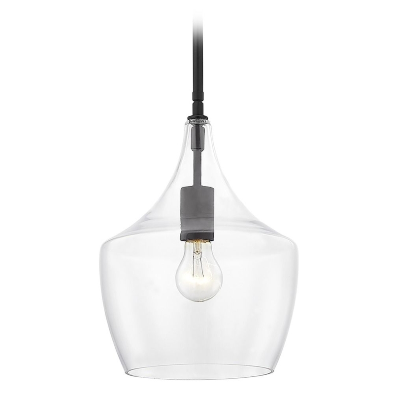 Design Classics Lighting Serra Pendant Light Black w/ Clear Glass - Steel Ceiling Fixture - 20.75 in x 9.125 in 181307