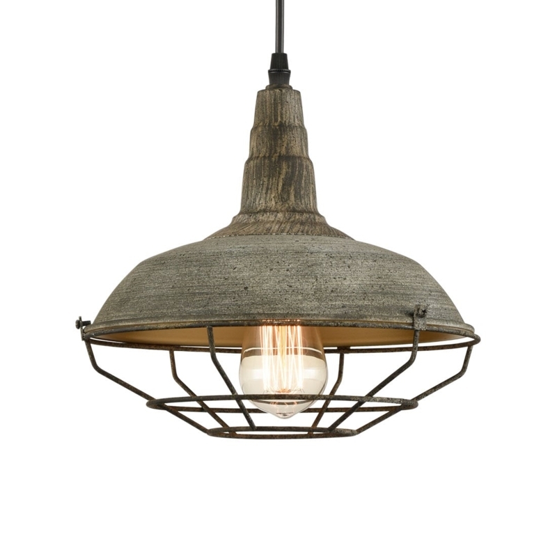 Distressed Blue Wire Cage Pendant Light Bell Silhouette Vintage Industrial