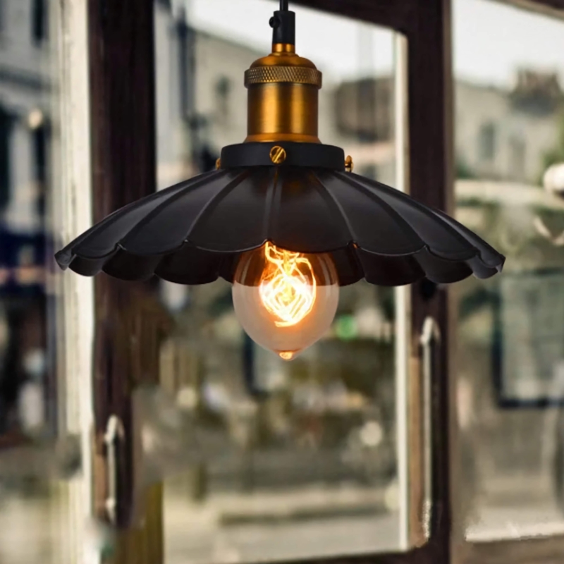 Distressed Charcoal Bell Pendant Light Protective Cage Chain Suspension