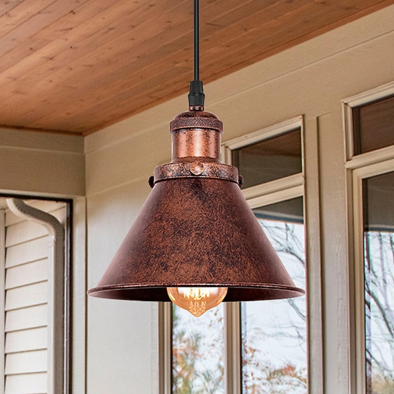 Distressed Cone Pendant Light with Rusty Antique Finish
