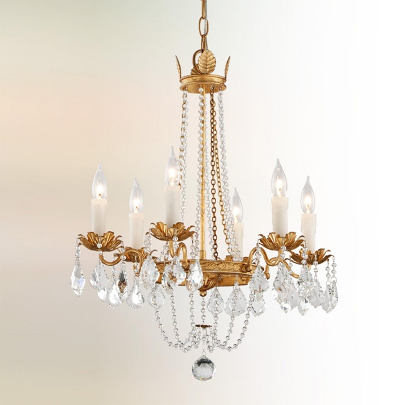 Distressed Gold Leaf Chandelier, Traditional Glam Crystal