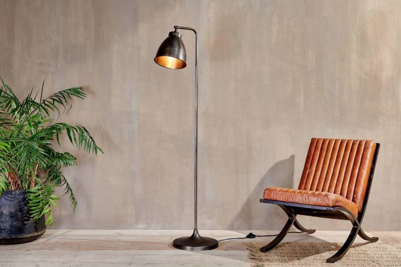 Dome Floor Lamp Aged Finish Slender Stem Rustic Modern Lighting