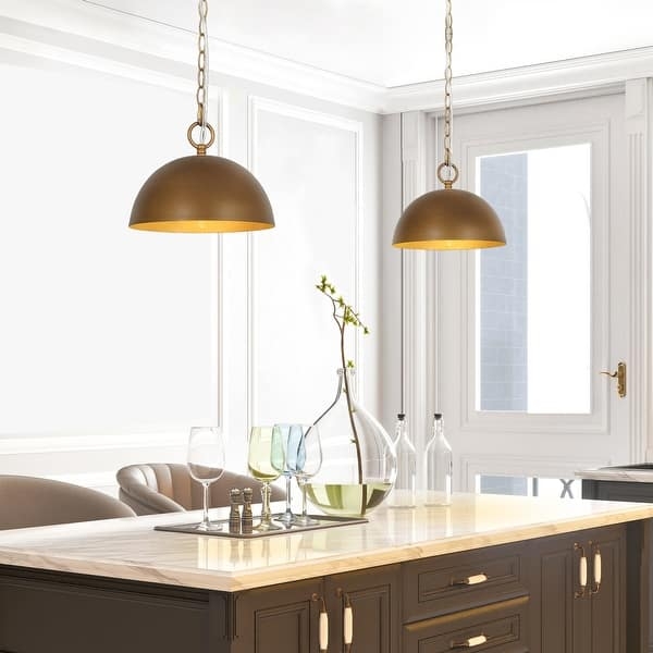 Dome Pendant Light Brushed Brass Finish Mid-Century Modern Minimalist