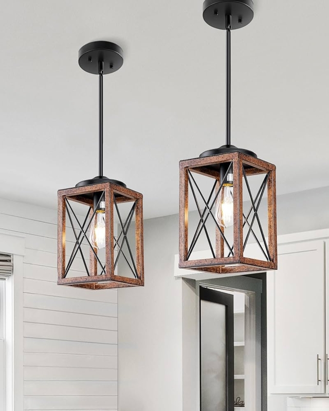 Dome Pendant Light Industrial Metal with Wood Grain Finish Top