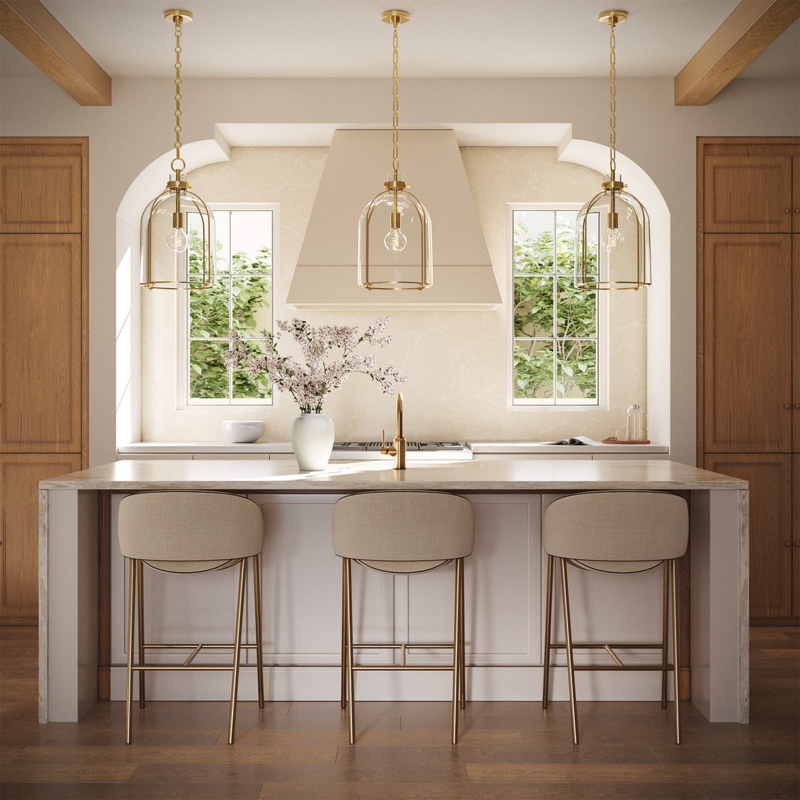 Dome Pendant Light Oversized Clear Glass Aged Brass Rod Suspension