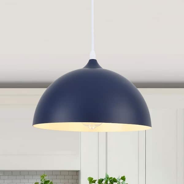 Dome Pendant Light Powder Blue Finish Gold Accent Scandinavian