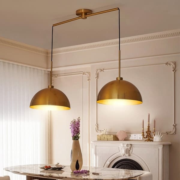 Double Pendant Light Fixture with Adjustable Polished Metal Shades