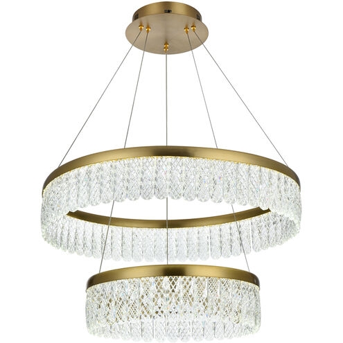 Double Ring Chandelier in Satin Gold with integrated LED Halo Lighting