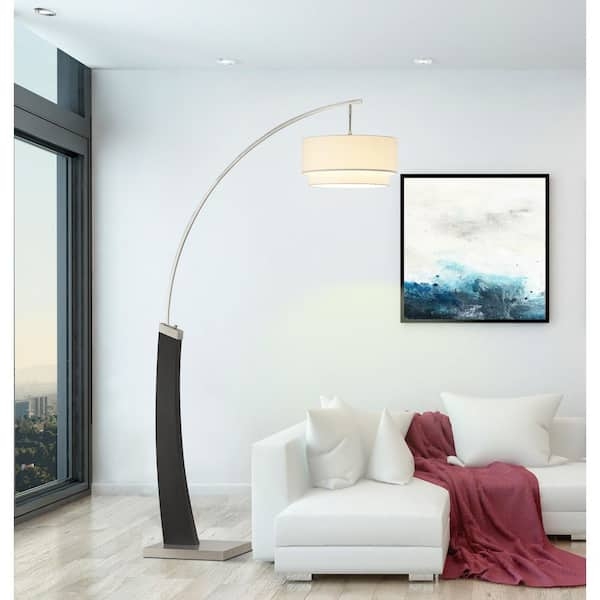 Double Shade Arched Floor Lamp with Mixed Material Base, Industrial