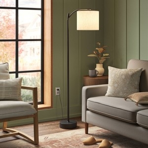Downbridge Floor Lamp Linen Drum Shade Matte Metal Farmhouse Accent