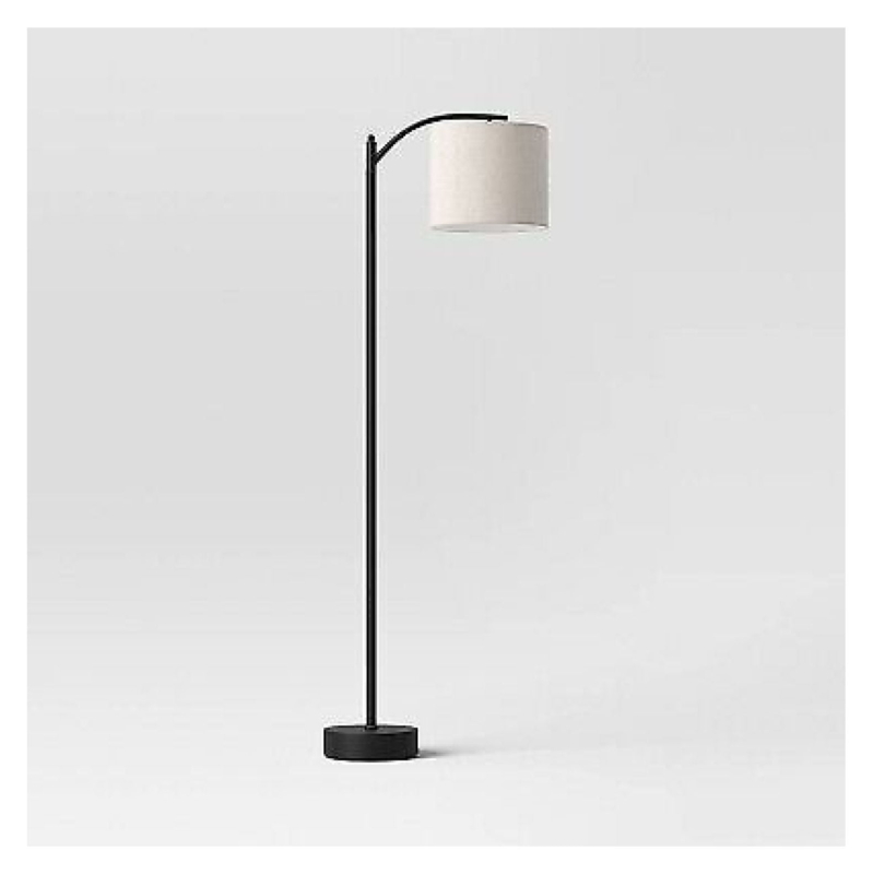 Downbridge Floor Lamp Tan Drum Shade Matte Black Metal Industrial