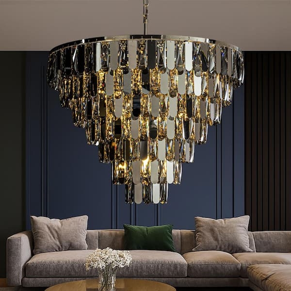 Dramatic Tiered Chandelier with High-Shine Finish and Seven-Tier Design