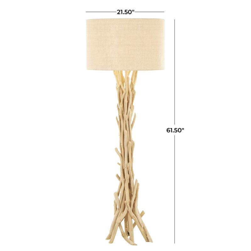 Driftwood Floor Lamp Natural Texture Rustic Branch Base Linen Shade