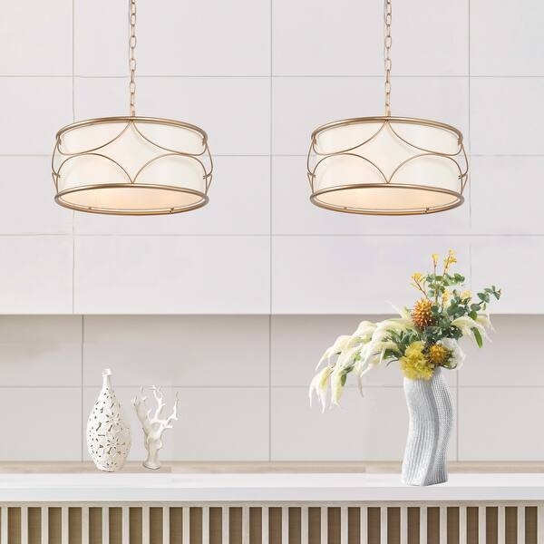 Drum Chandelier Geometric Cage Fabric Shade Matte Black Farmhouse