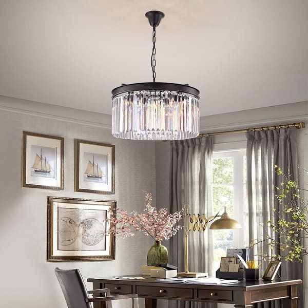 Drum Chandelier Geometric Openwork Frame with Crystal Accents.