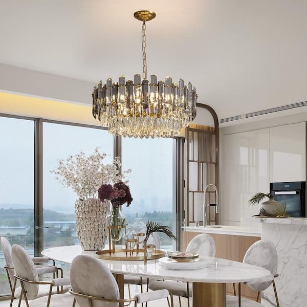 Drum Chandelier Gold Frame Vertical Crystal Prisms Elegant