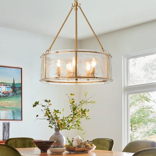 Drum Chandelier Lantern Silhouette Water Ripple Glass Industrial Style