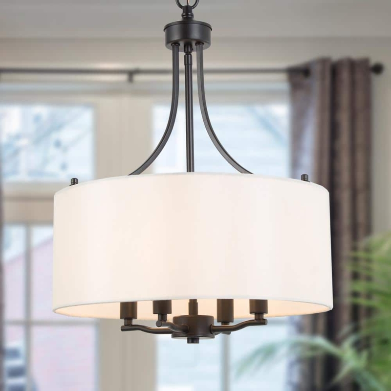 Drum Chandelier Matte Black Fabric Shade Candlestick Contemporary Light