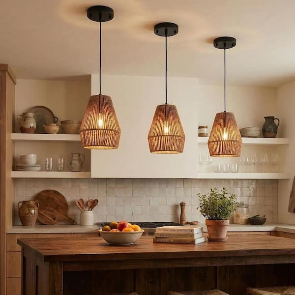 Drum Chandelier Mixed Material Band Black And Wood Finish Rustic